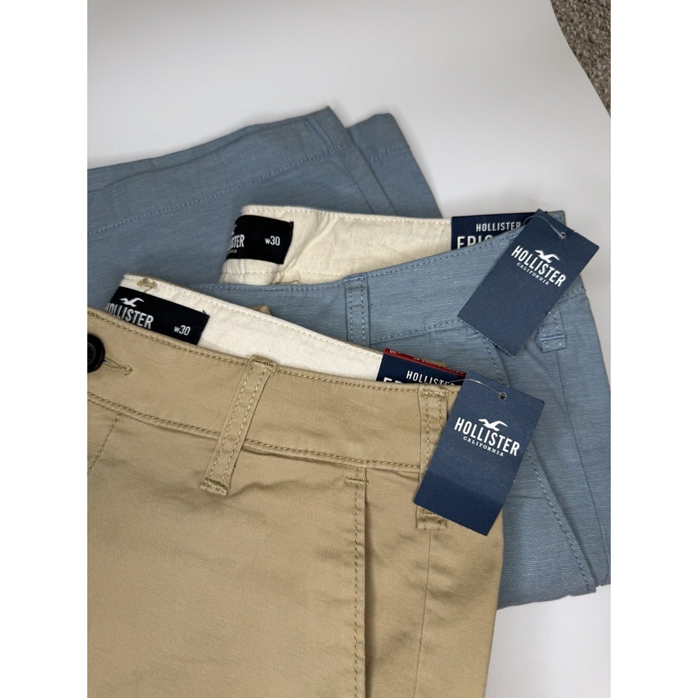 Hollister Epic Flex Flat Front 9" Men's Shorts Size W 30 Blue Khaki Tan 2 Pairs